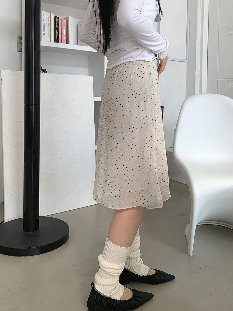 DOT MIDI CHIFFON SKIRT (2C)