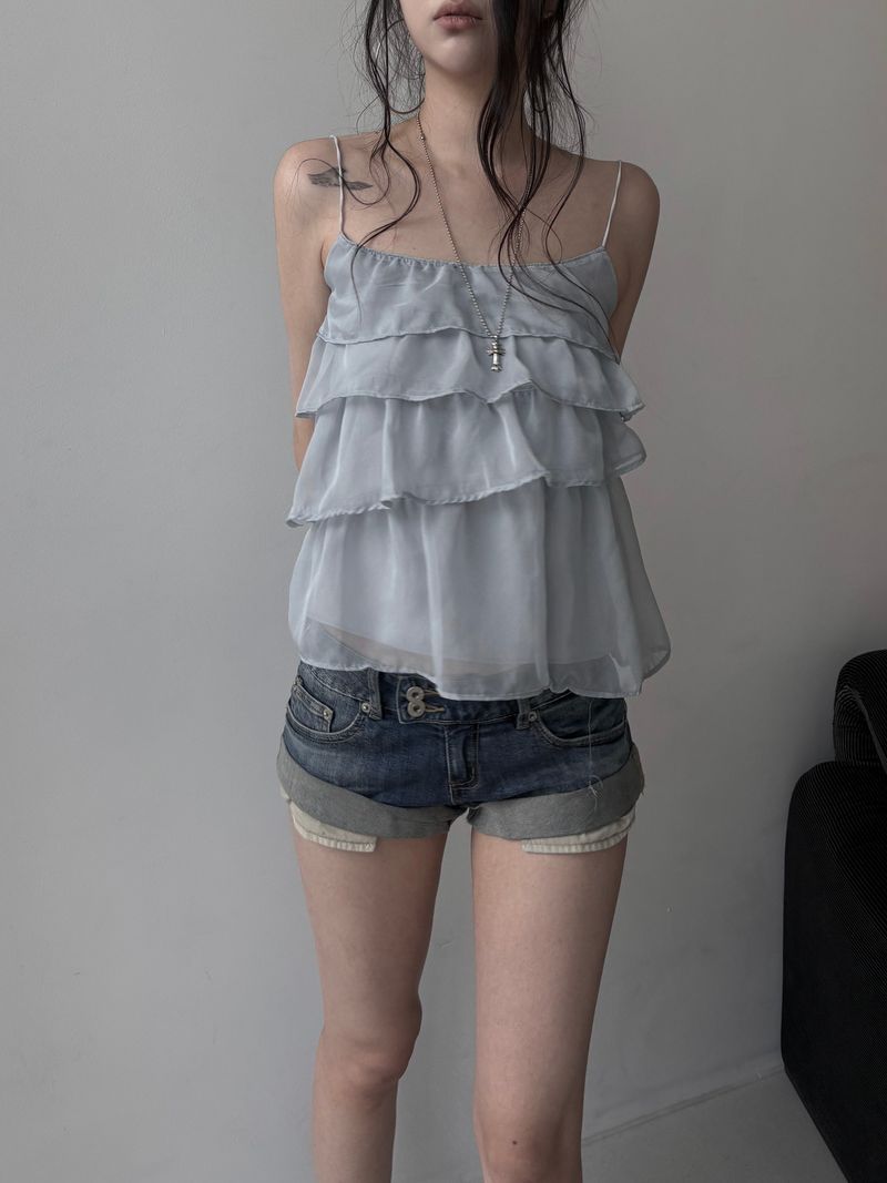 ruffle sheer bustier blouse (2color)