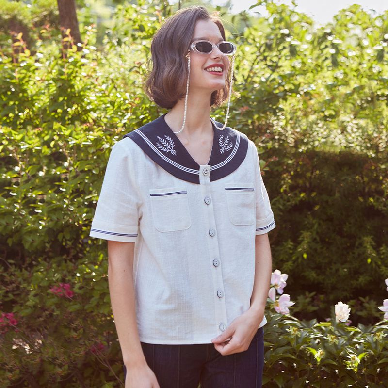 VITALSIGN(バイタルサイン)の「Pocket Sailor Embroidered Blouse (NAVY)(Tops)」
