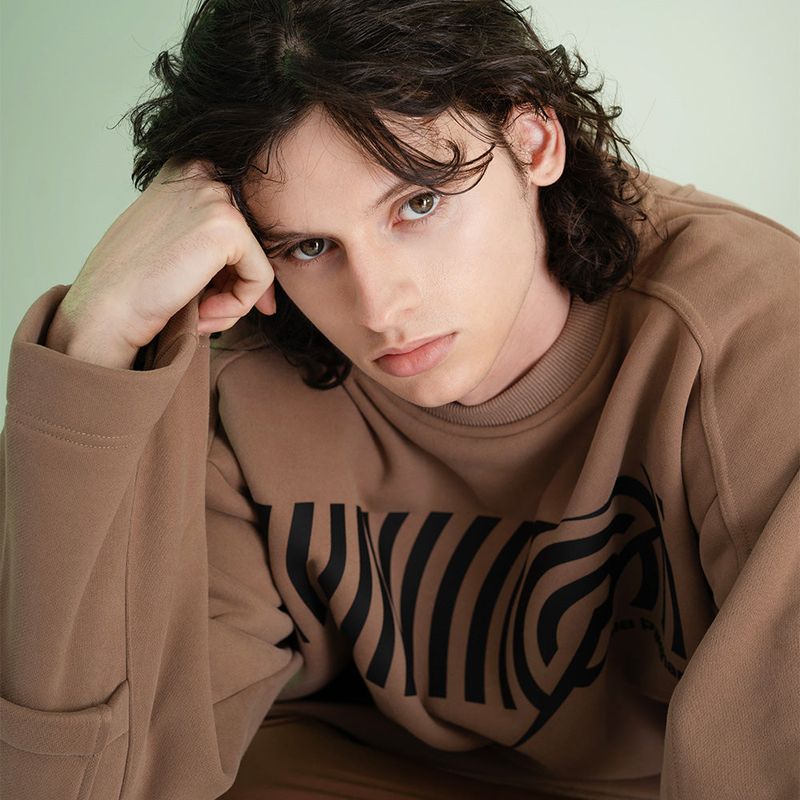 Cotton Napping Round Sweat Shirt - BEIGE