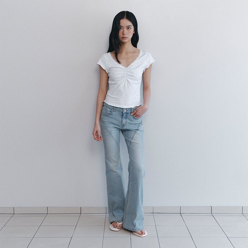 C DIAGONAL SEAM BOOTS-CUT DENIM PANTS_LIGHT BLUE