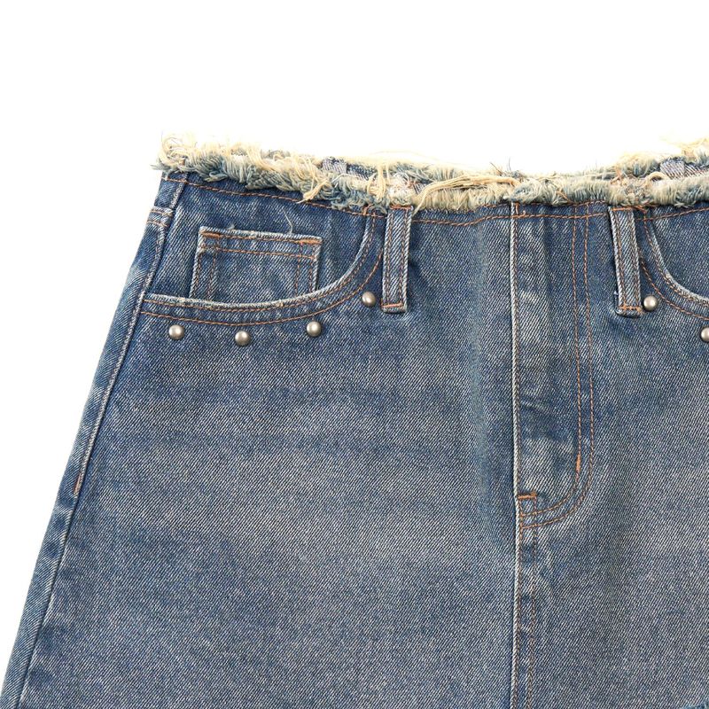 STUD DENIM SKIRT LAYERED PANTS (BLUE)