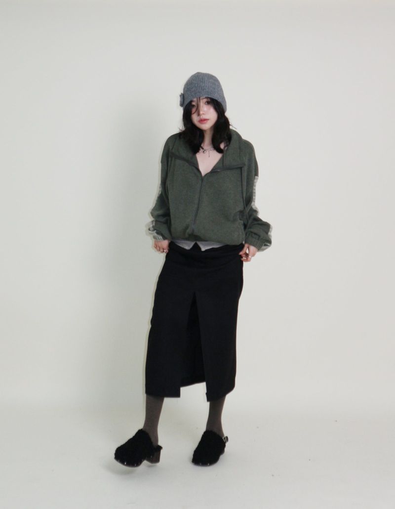 Hakata Stripe Coloring String Knitwear Zip-Up