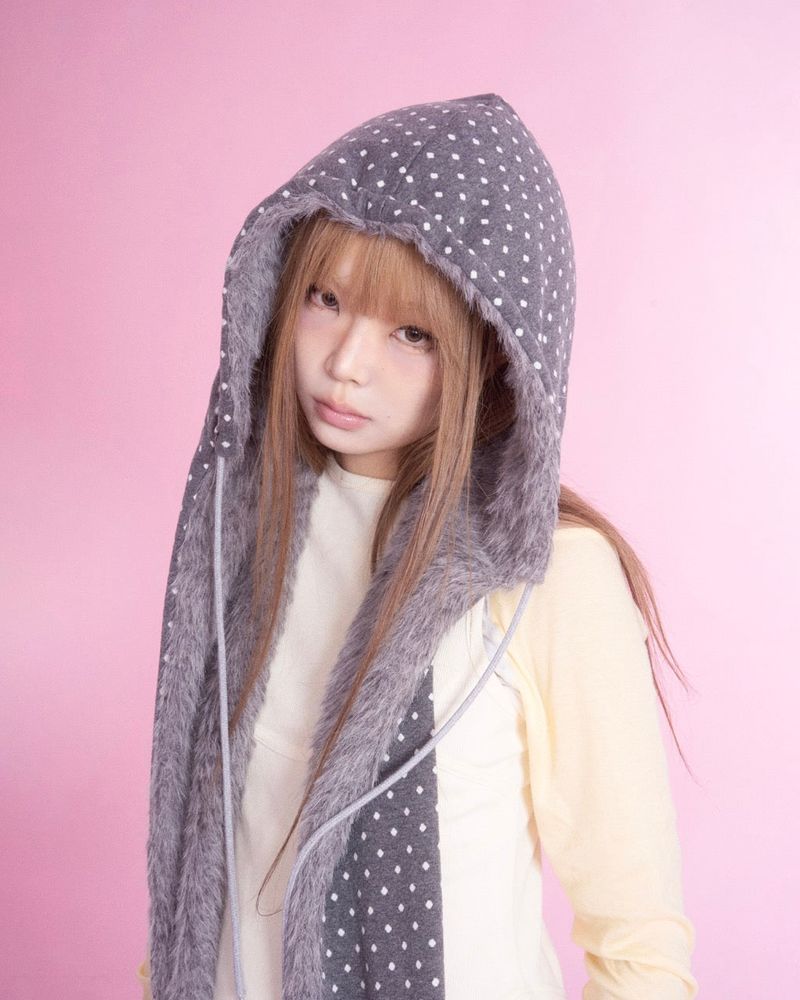 Fluffy hood muffler (gray)