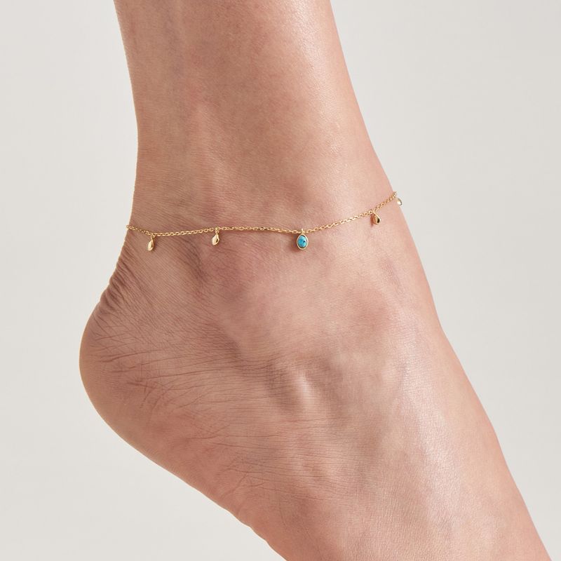 Turquoise Drop Pendant 925 Silver Anklet F044-01G