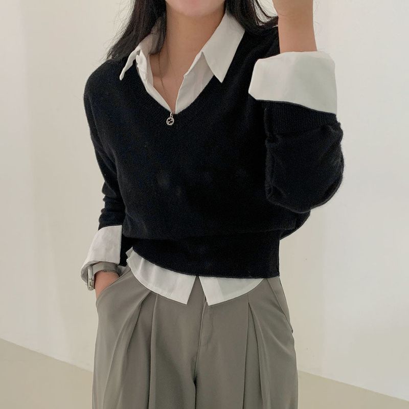 [Short waist] Mellow V-neck knit
