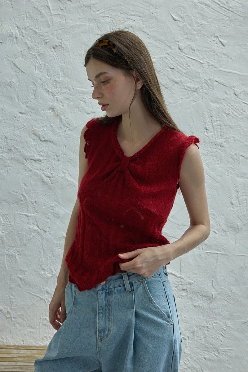 WITHOUTSUMMER(ウィズアウトサマー)の「Ribbon sleeveless knit_red(Tops)」