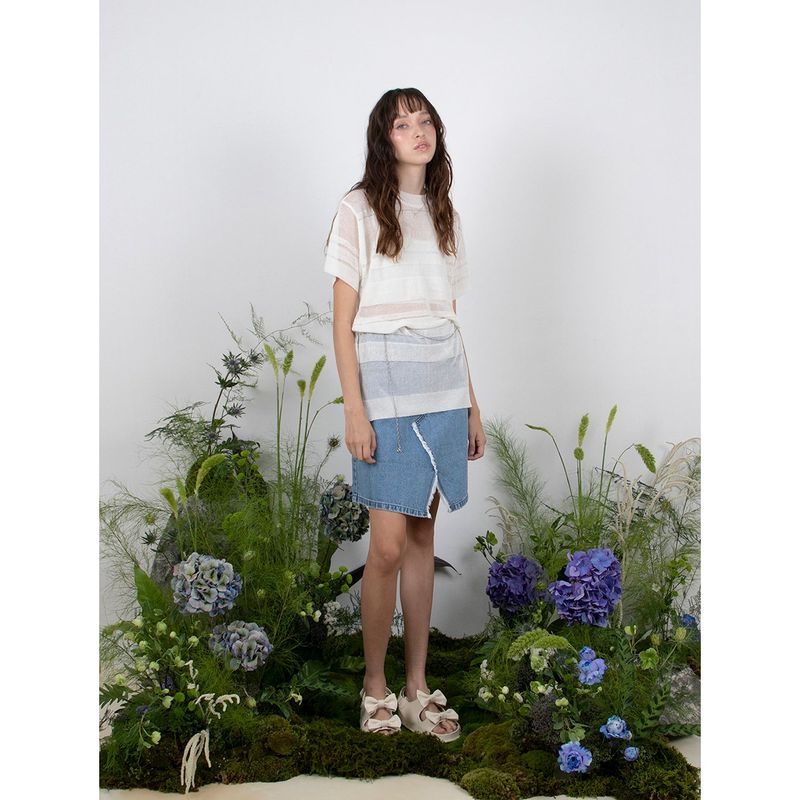 LINEN STRIPE KNIT TOP - WHITE