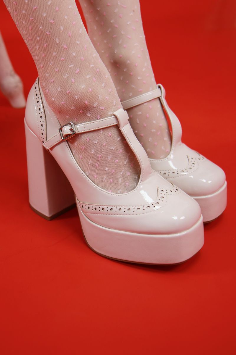 pink dia dot tights (white)