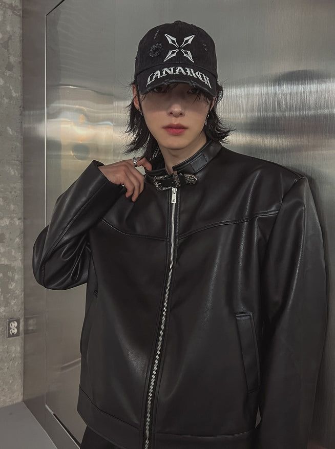Kent western buckle leather jacket