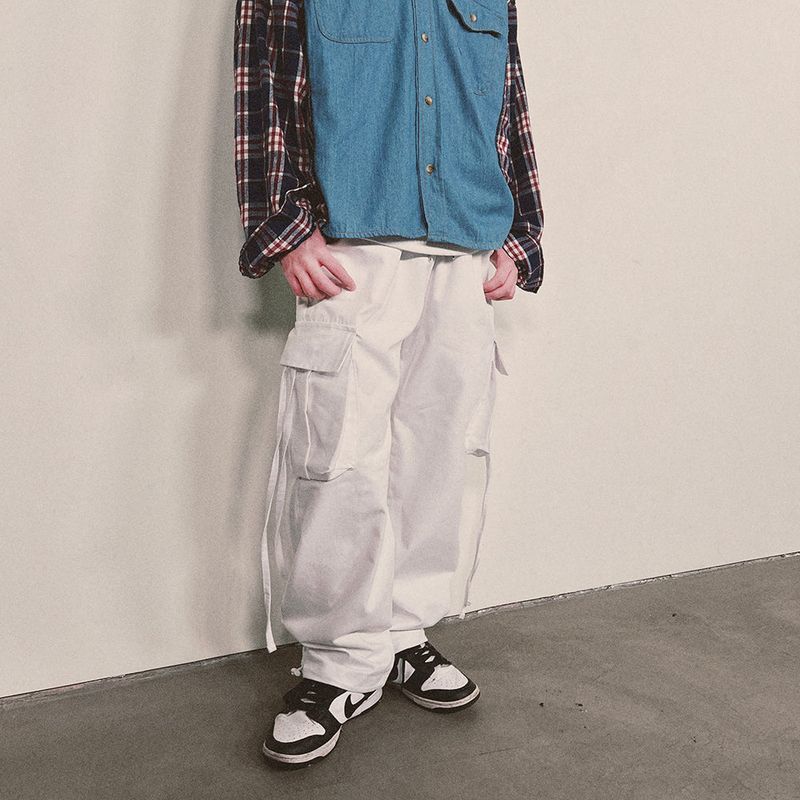 strap elastic pants_white