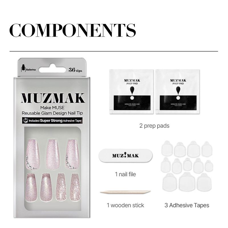 MUZMAK Reusable Glam Design Nail Tip Orbit(Ballerina)