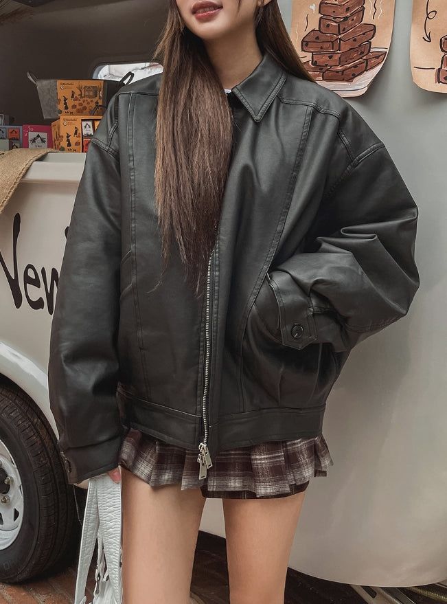 Onta cut leather bomber jacket