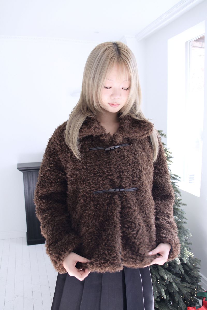 Soft wool two-button fur cropped jacket jumper (2colors)