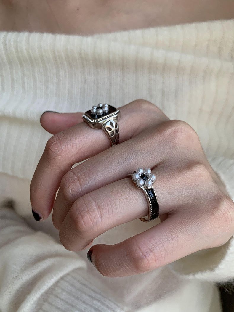 Black flower 2ring SET