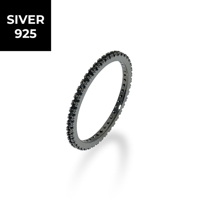 [S925] 1MM Black Tennis Rilng (black silver)