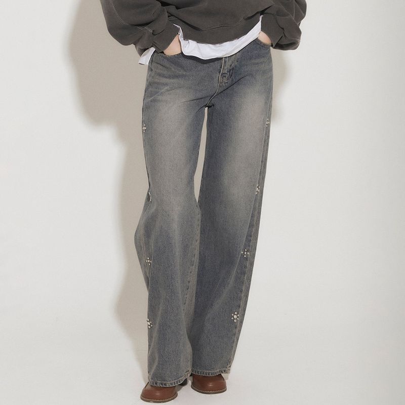 AWE BORN US（アボンアス）の「STUDS BRUSHED LINING STRAIGHT LEG JEANS [BLUE]（Pants）」