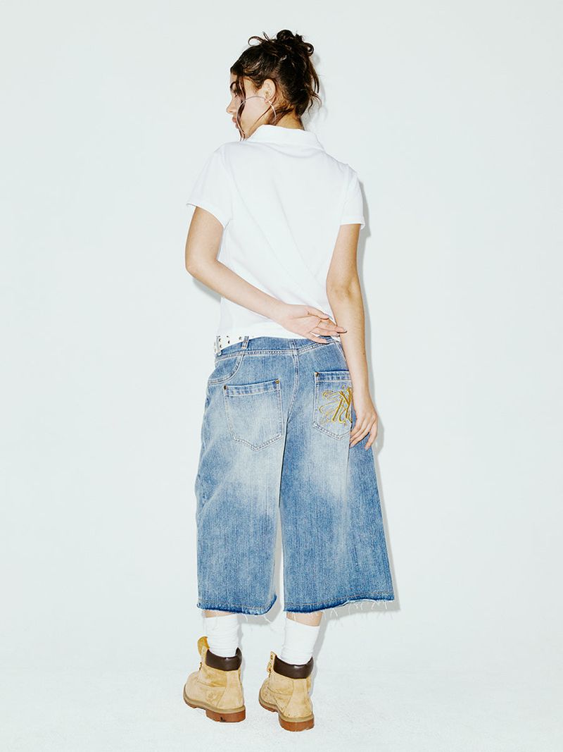 STRING CAPRI DENIM PANTS BLUE