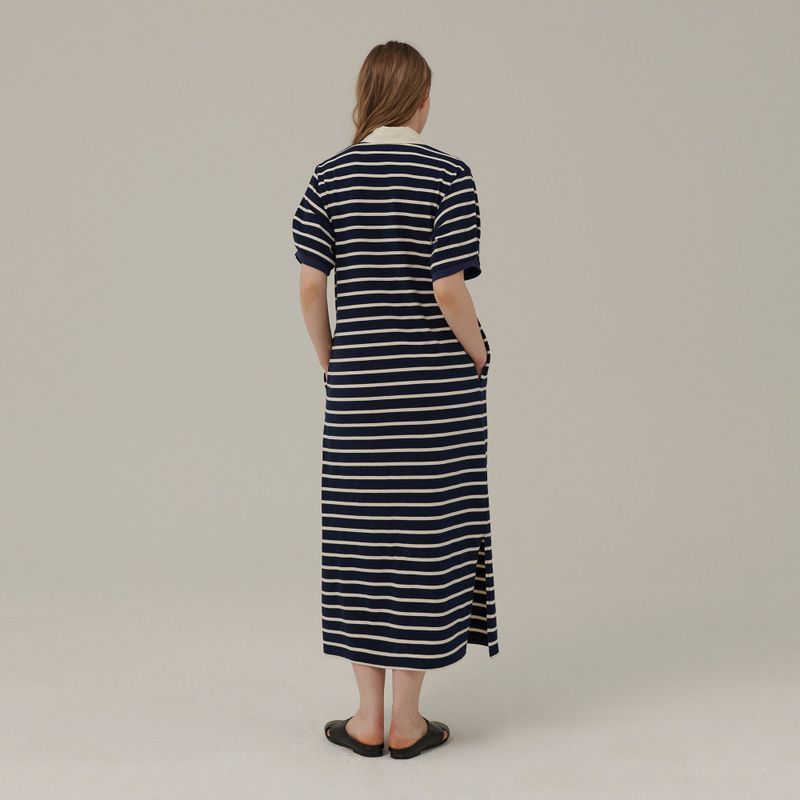 STRIPE COLLAR MAXI DRESS_NAVY