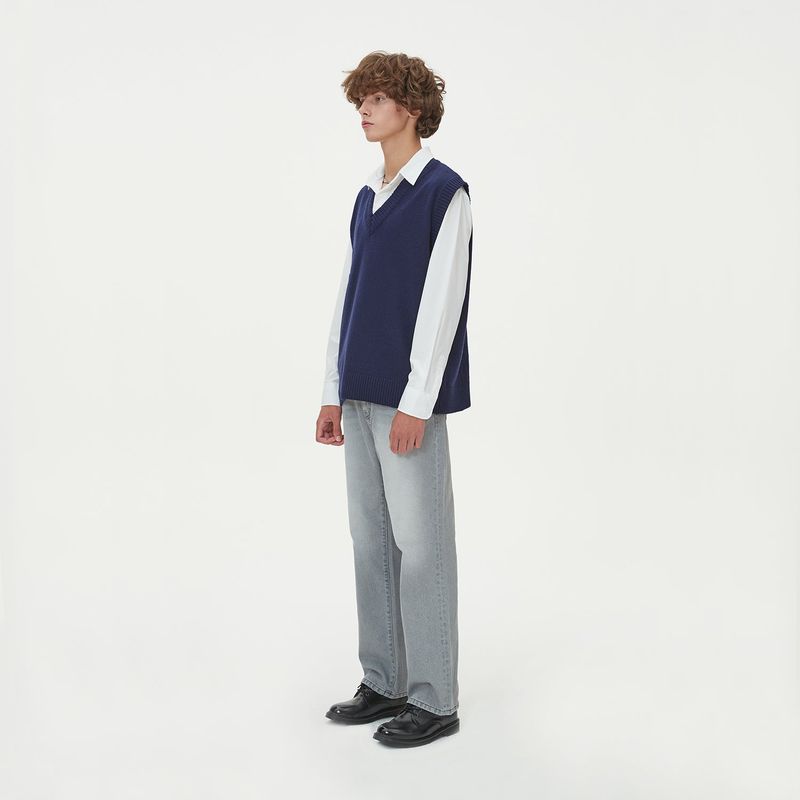 LAMBSWOOL V NECK KNIT VEST_NAVY