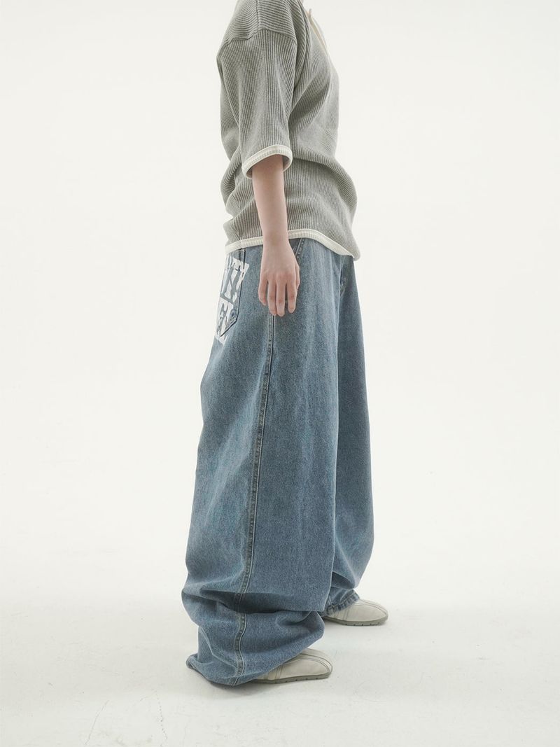 Cattle painting denim pants -2C