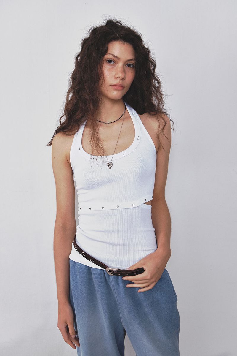 STUD HALTER TANKTOP - WHITE