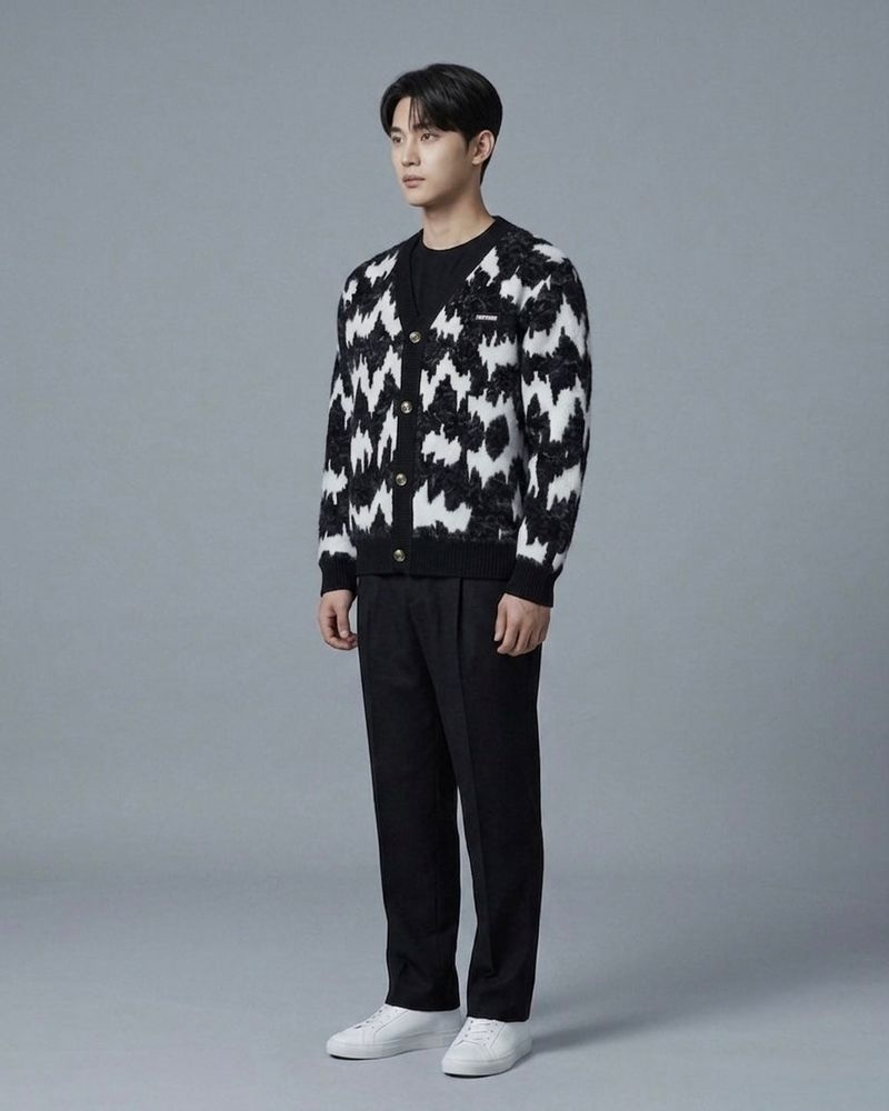  Black & Ivory Pattern Cardigan