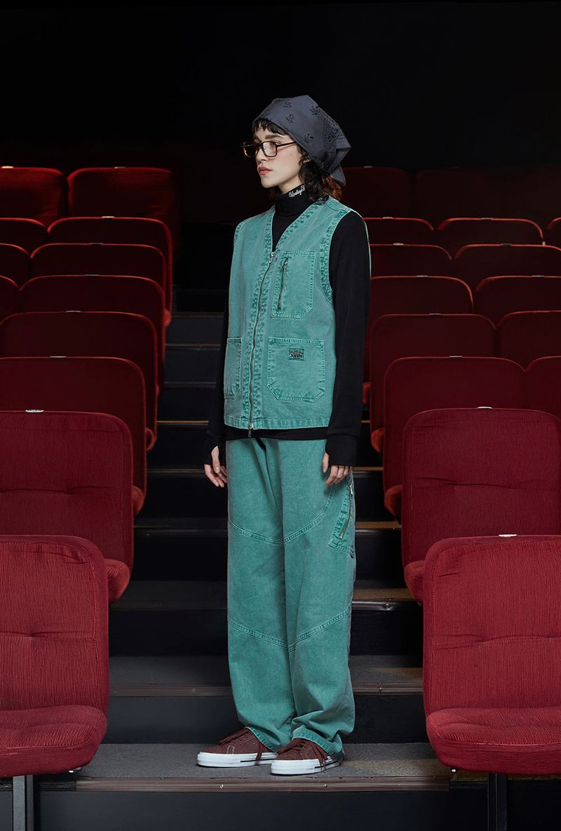 DYED ZIP CARGO PANTS / EMERALD