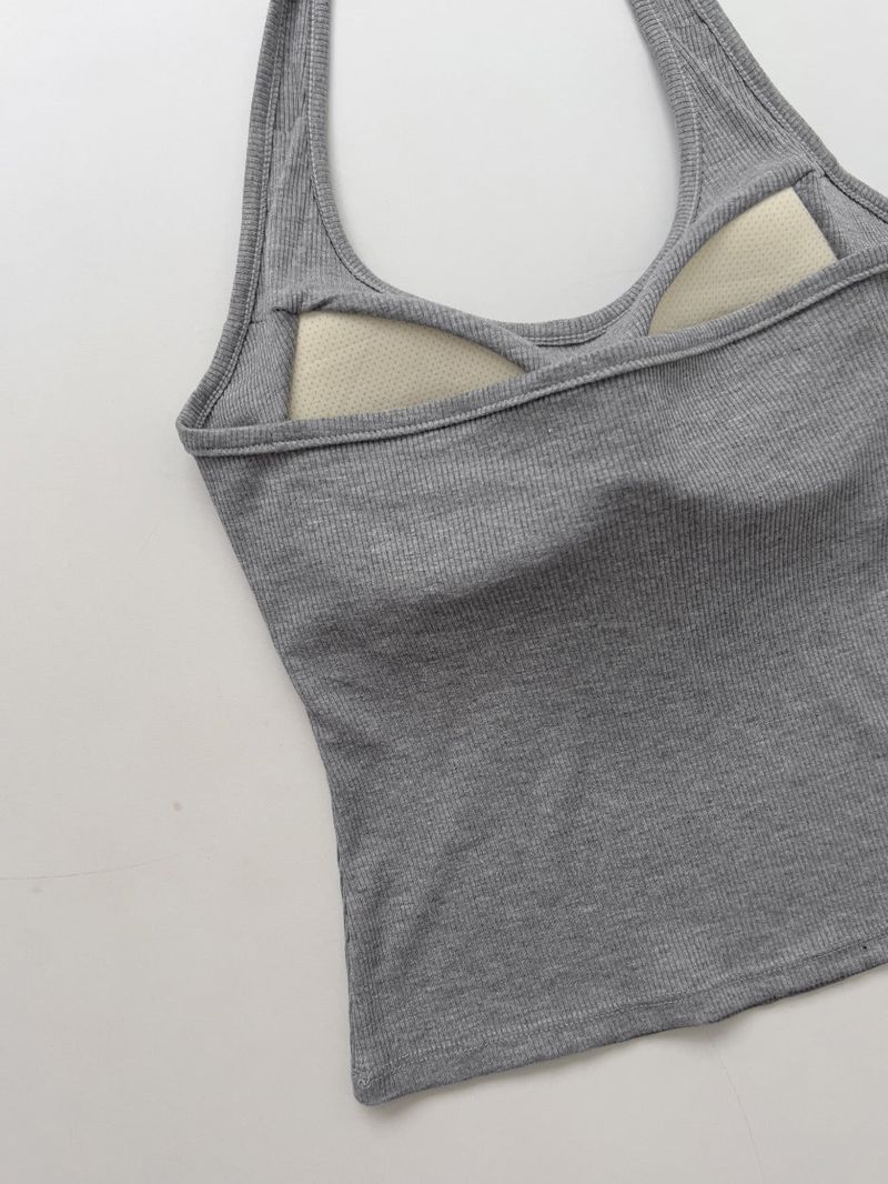 Basic Halter Neck Ribbed Bra Top