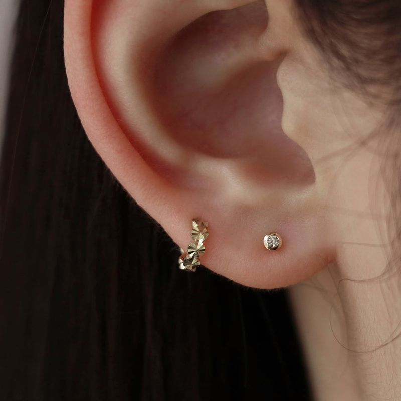 [single earring]14K gold cutting one-touch earring