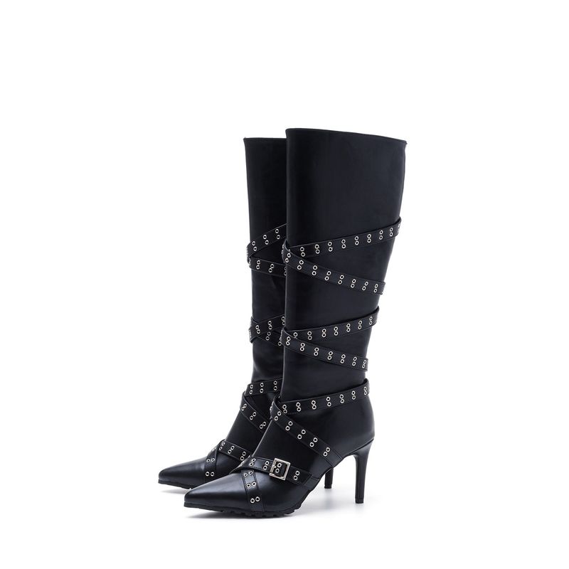 Cross Buckle Walker Boots Heel(Black)