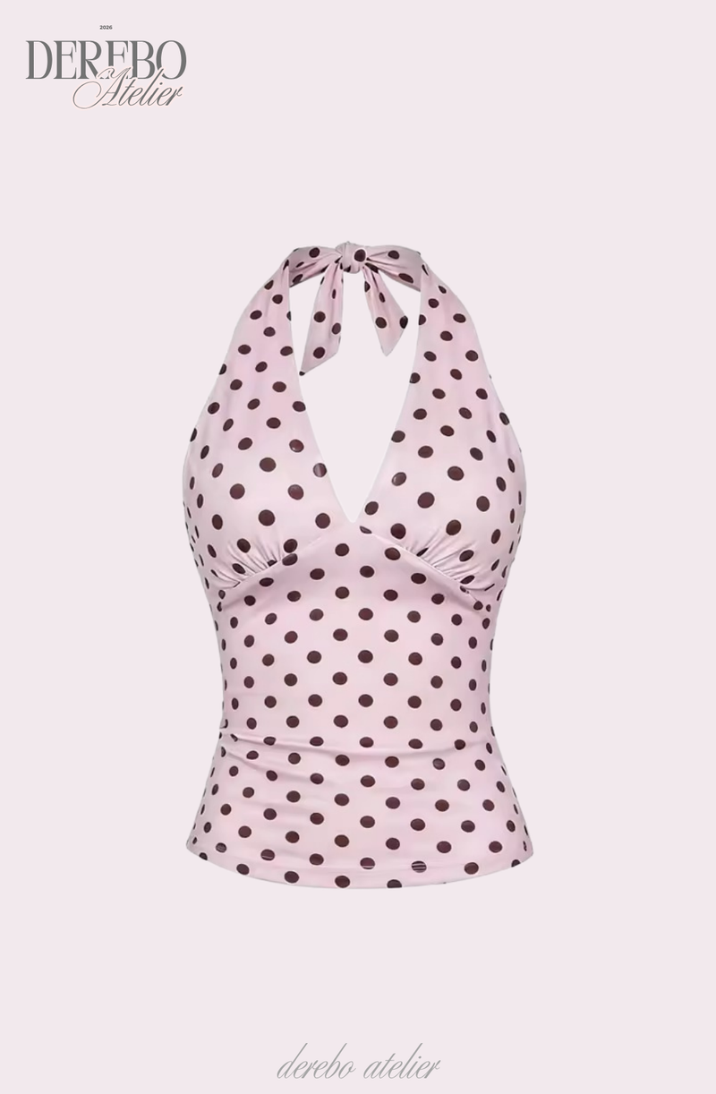 Pink dot halter neck sleeveless top