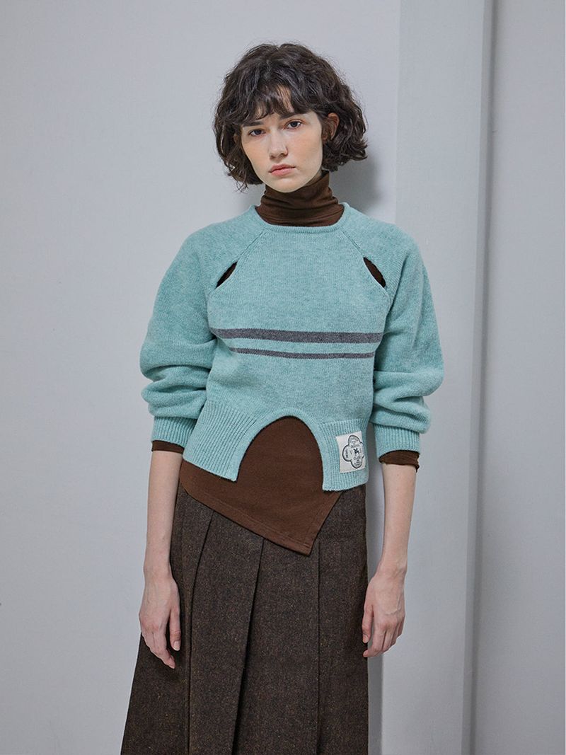 [LINE] Cut Out Line Knit Pullover (2colors)