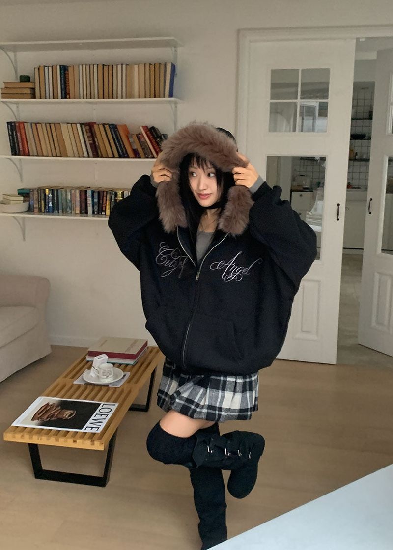 ANGEL FUR HOOD ZIP-UP