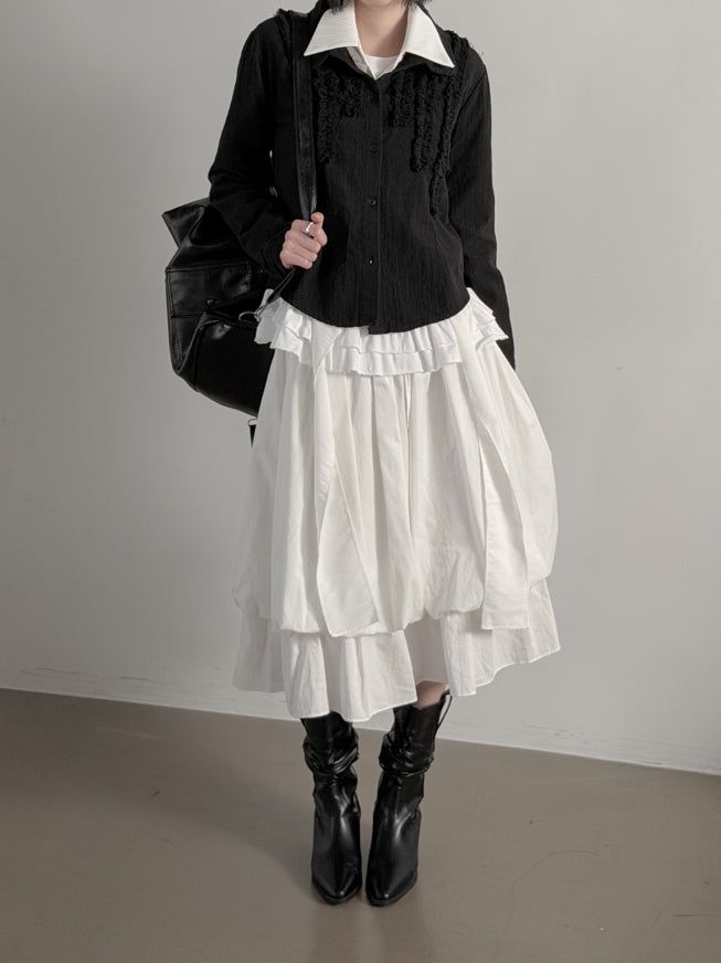 Lilum Balloon Tiered Midi Skirt