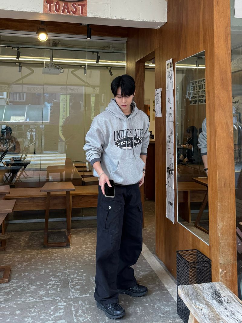 Twill curved wide cargo pants