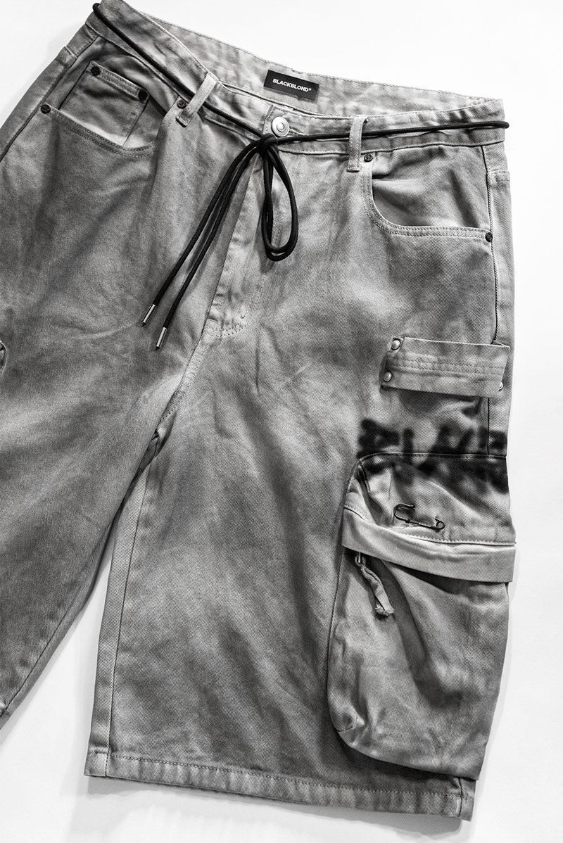 BBD Graffiti Logo Dirty Washing Cargo Shorts (Vintage Gray)