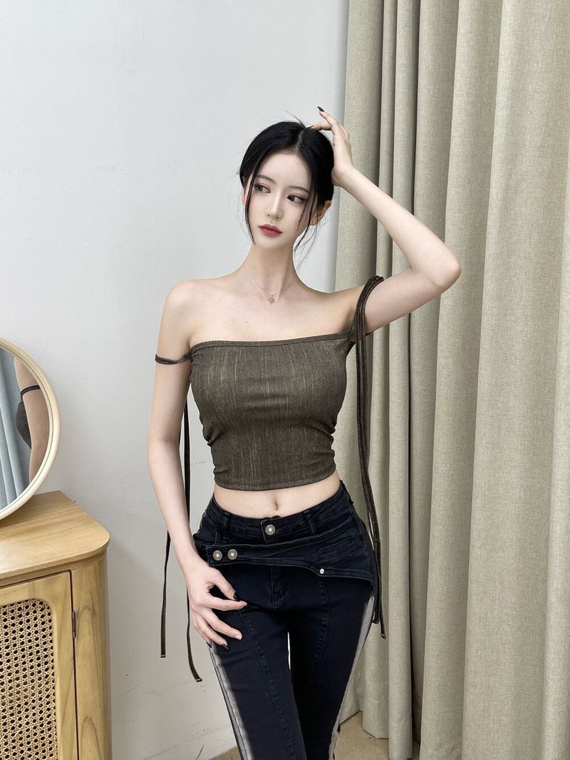 802. Denim free strap top (3color)