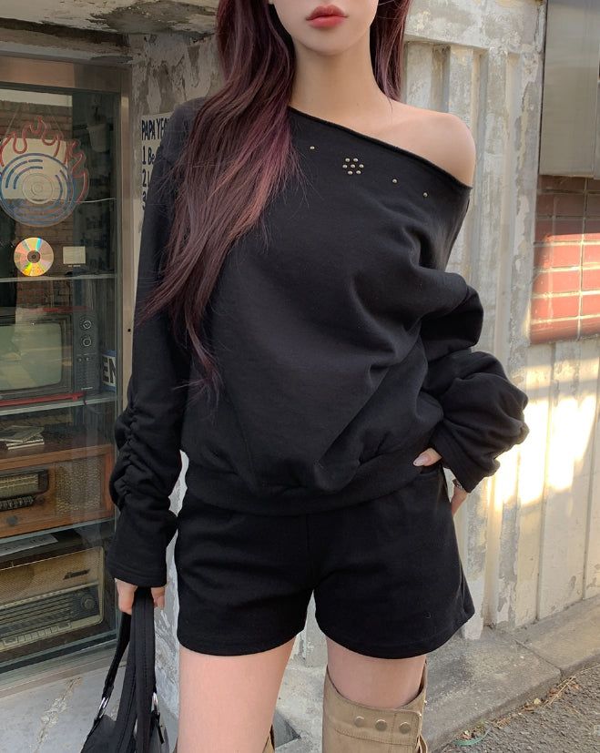Bohem Stud Off-Shoulder Sweatshirt