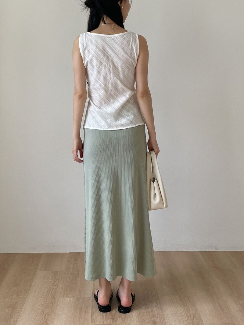 [Scarf SET] Pleated H-Line Long Skirt