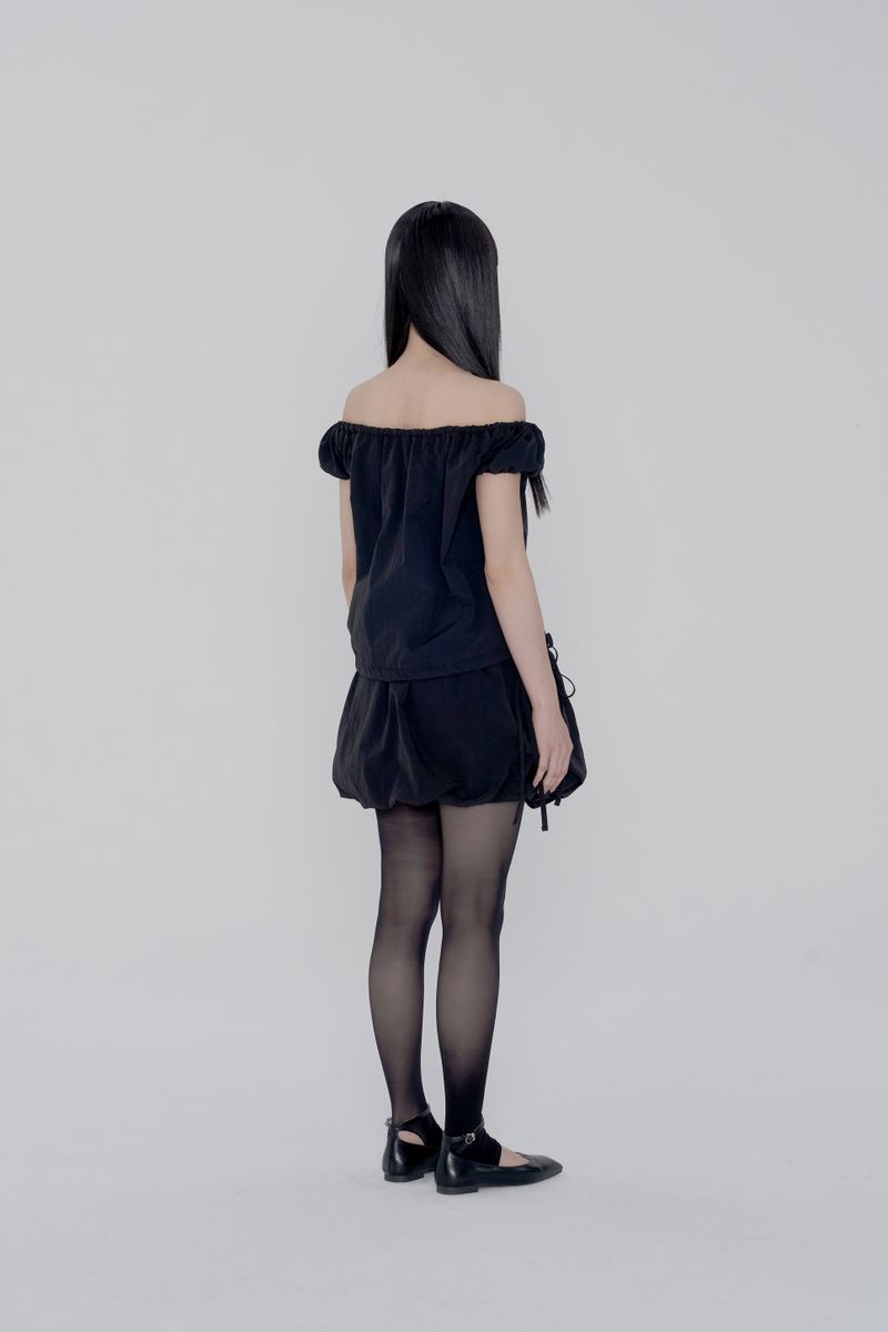 VOLUME NYLON SKIRT - BLACK
