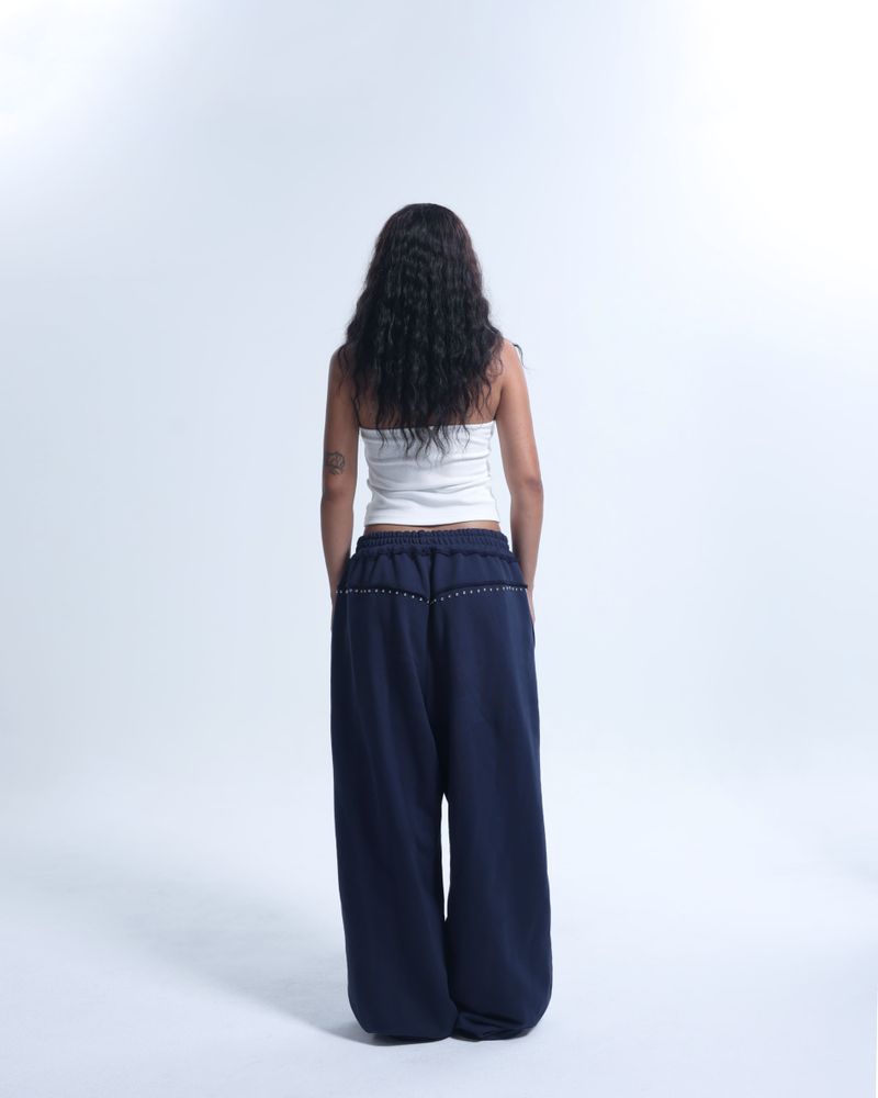 Line stud string sweatpants - Navy
