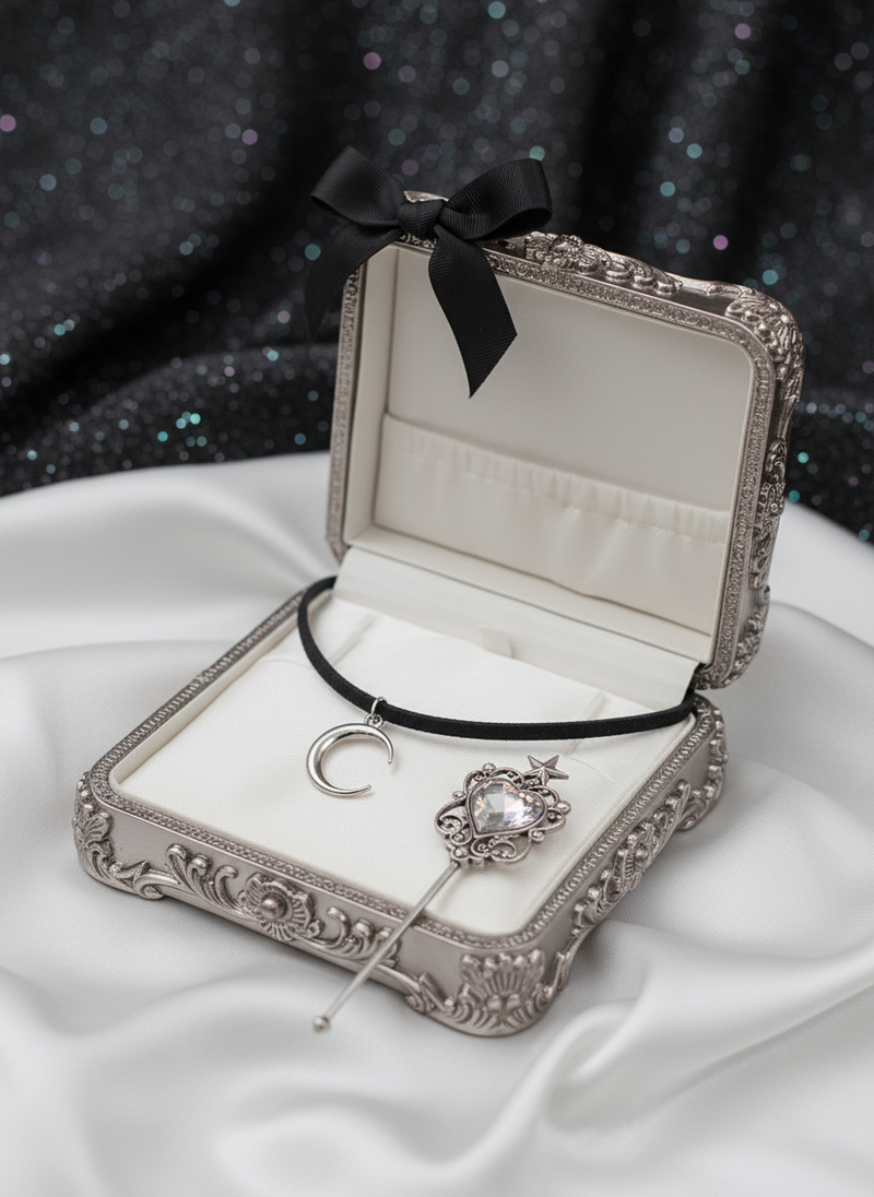 Crescent Moon Choker - Silver Color