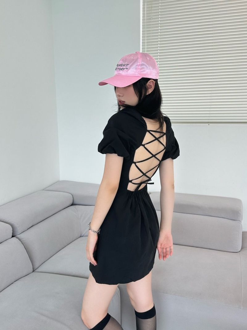 back strap ribbon dress