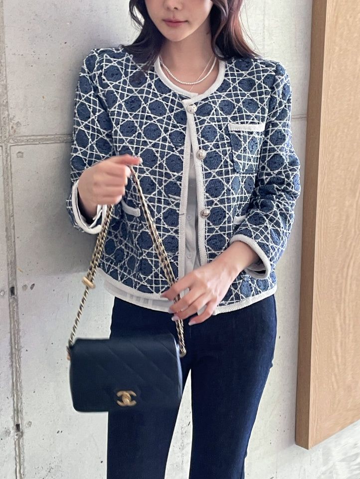 Mondel Cannage Color Matching Tweed Jacket