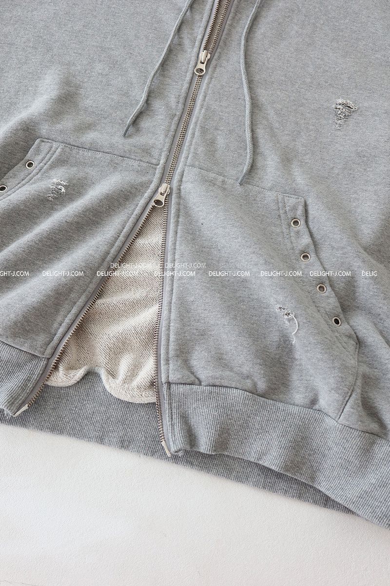 Punching Eyelet Damage Oversized-Fit Hooded Zip-Up