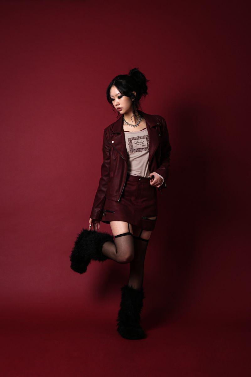 ANTIQUE ROSE SLIM RIDER JACKET #SUEDE RED