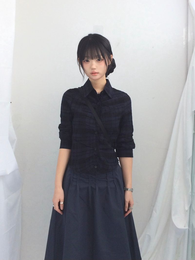 ruffle frill checkered short shirt