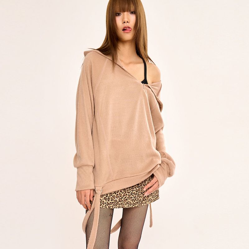 Hairy Zipslit Pullover - Camel
