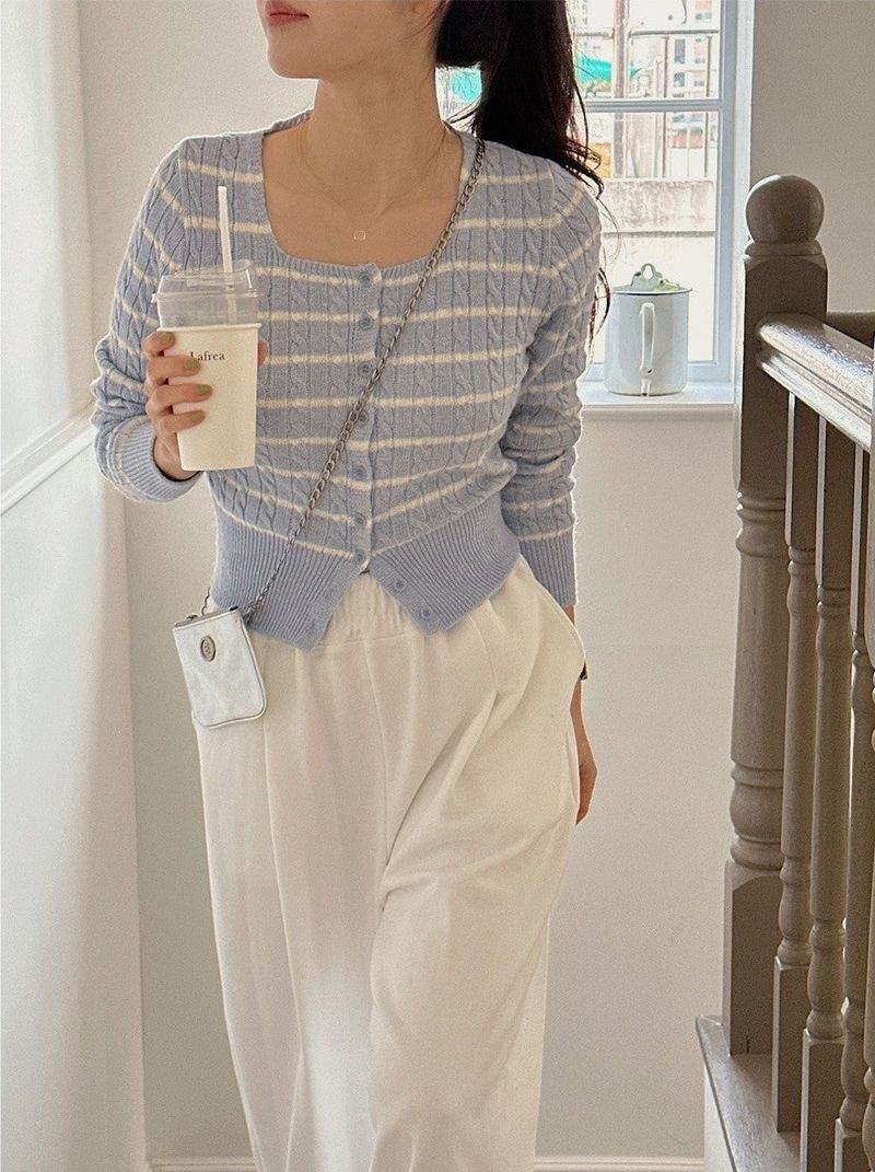 Border Cashmere Cable Knit Cardigan (5color)